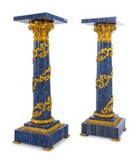 A Pair of Louis XV Style Gilt Bronze Mounted Lapis Lazuli Pedestals