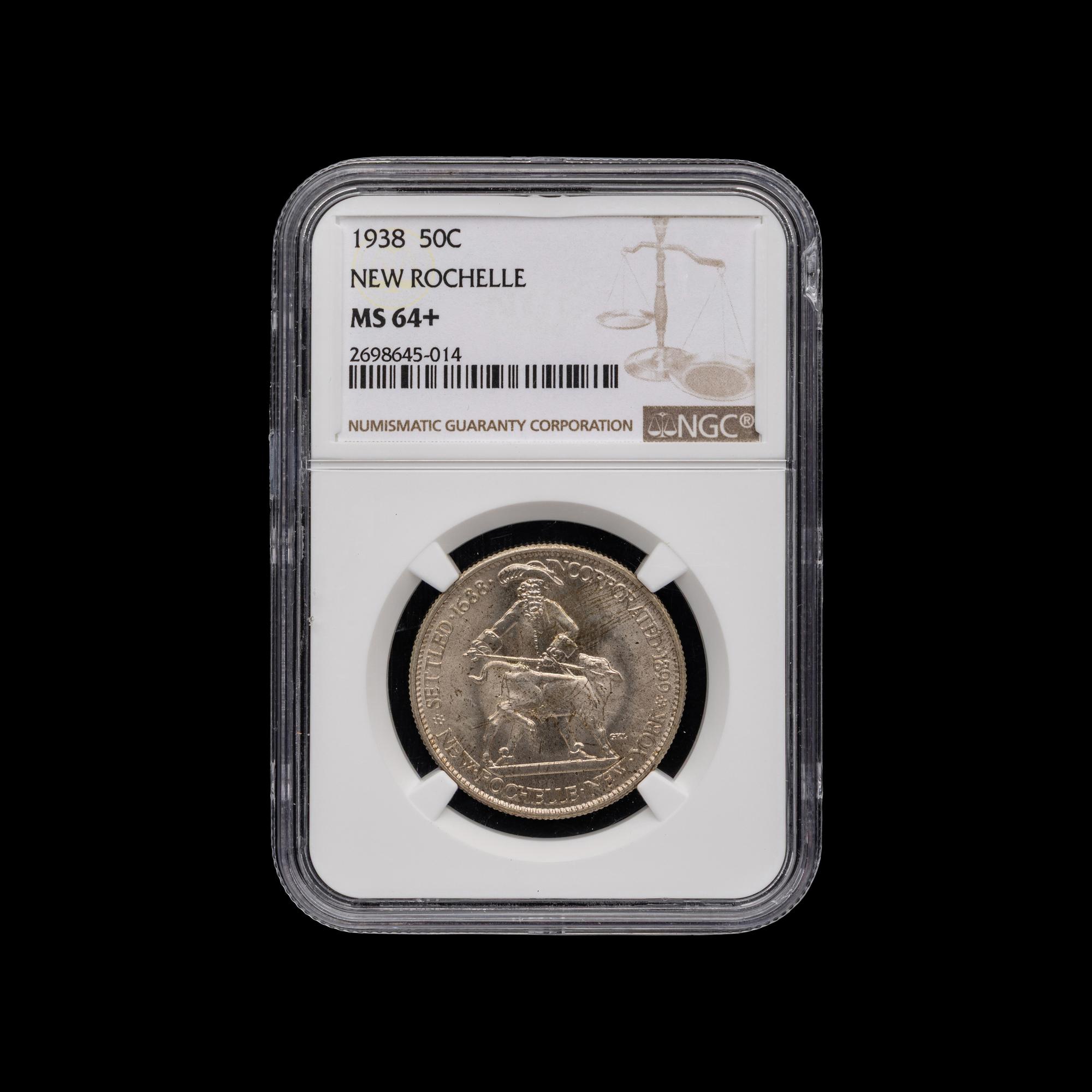 A 1938 New Rochelle Commemorative 50c Coin [NGC MS64+]