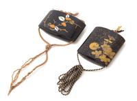 Two Black Lacquer Inros Height of larger 2 1/4.