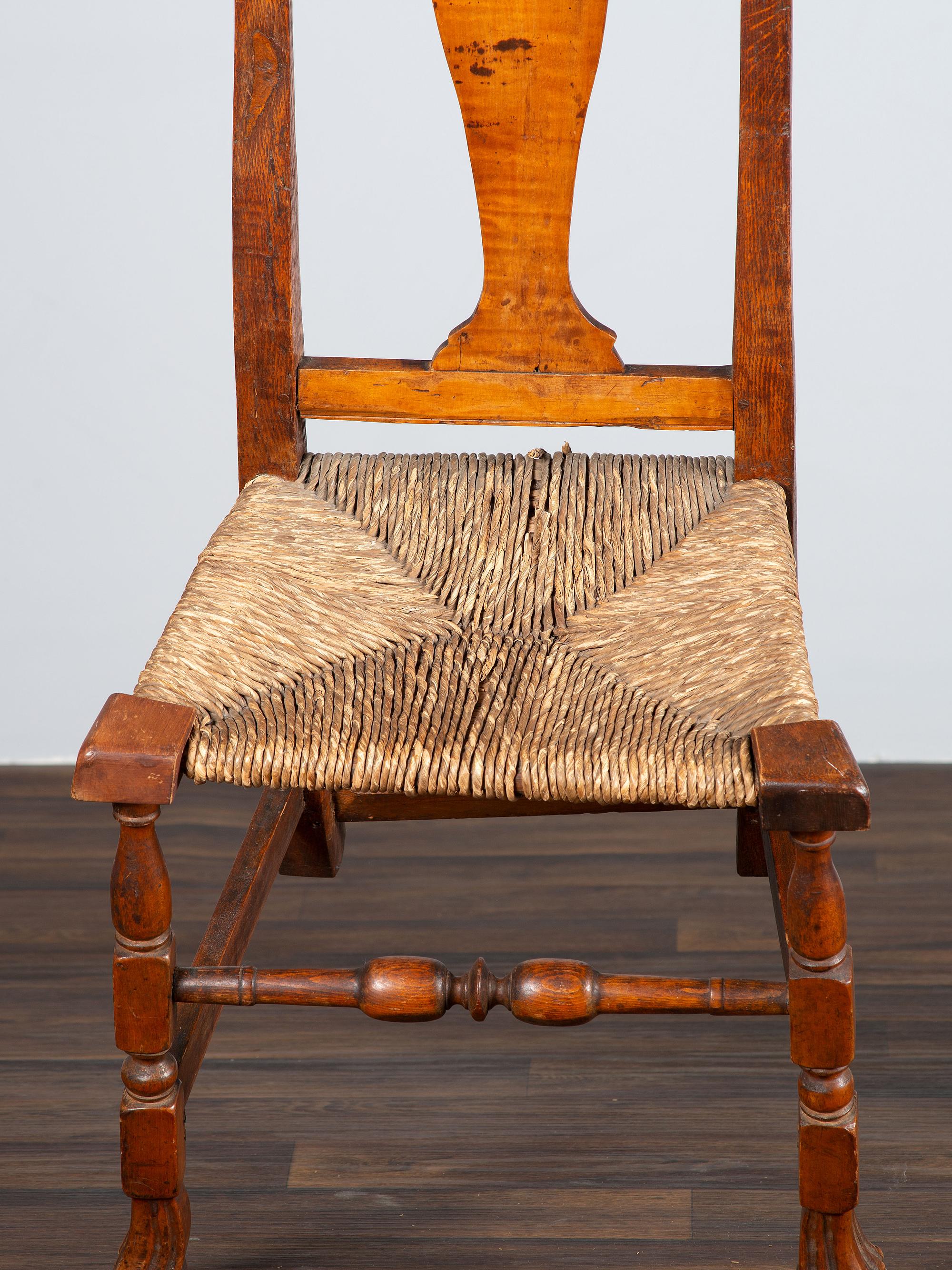 A Queen Anne Maple Rush Seat Spanish-Foot Side Chair