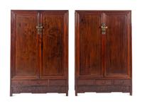 A Pair of Chinese Huali Square-Corner Cabinets, Fangjiaogui