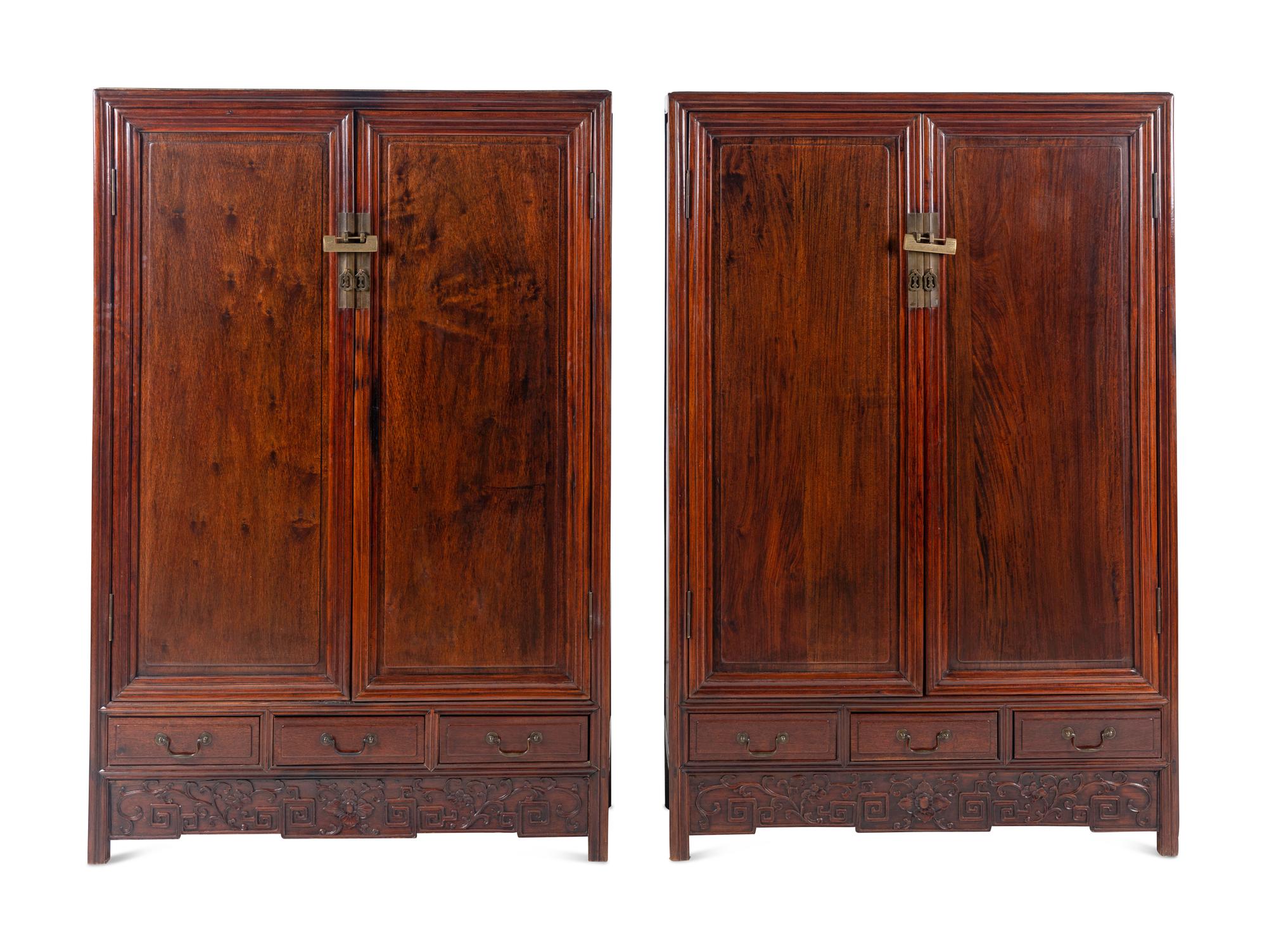 A Pair of Chinese Huali Square-Corner Cabinets, Fangjiaogui