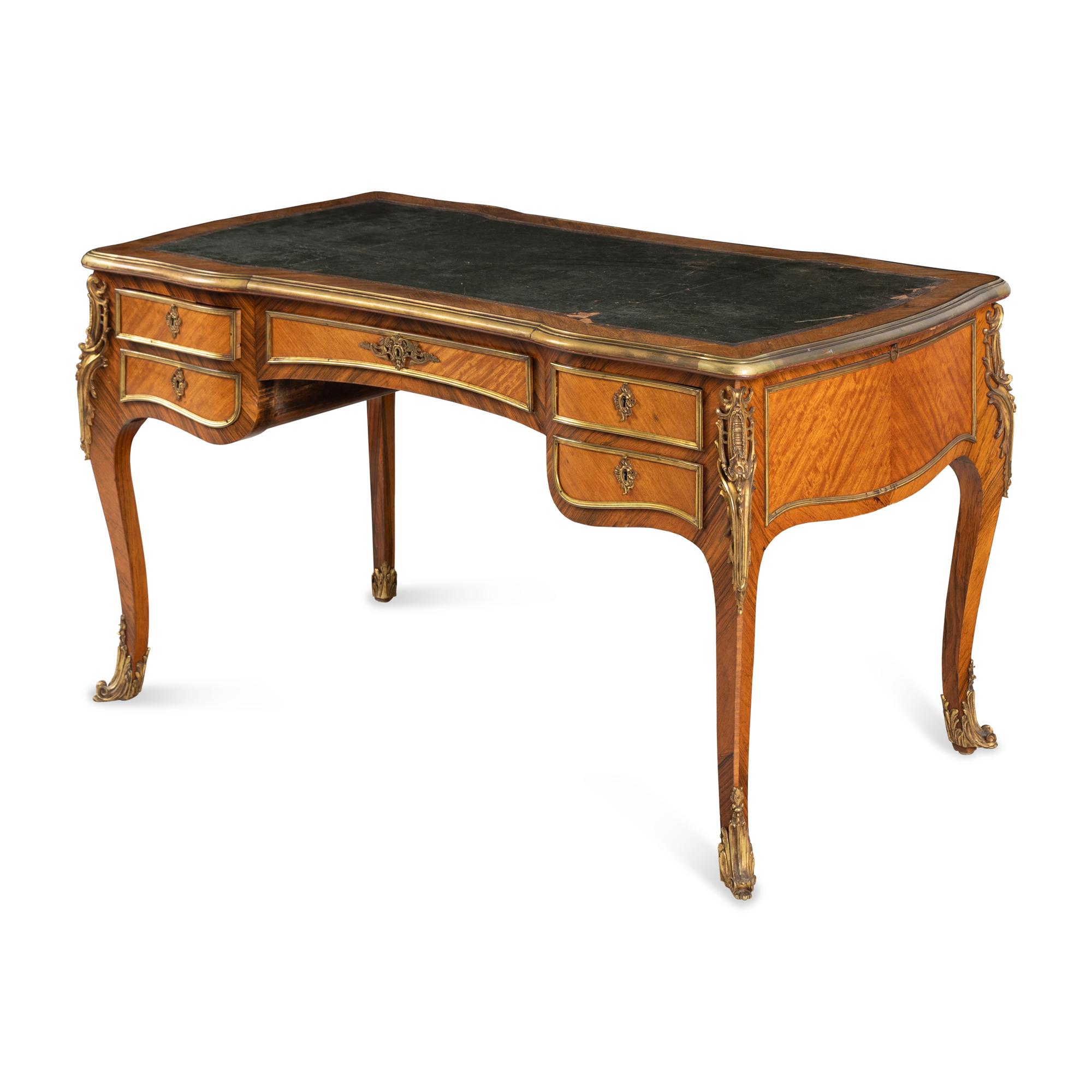A Louis XV Style Gilt Bronze Mounted Kingwood Bureau Plat