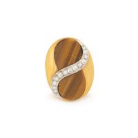 TIGER'S EYE, DIAMOND, AND GOLD RING