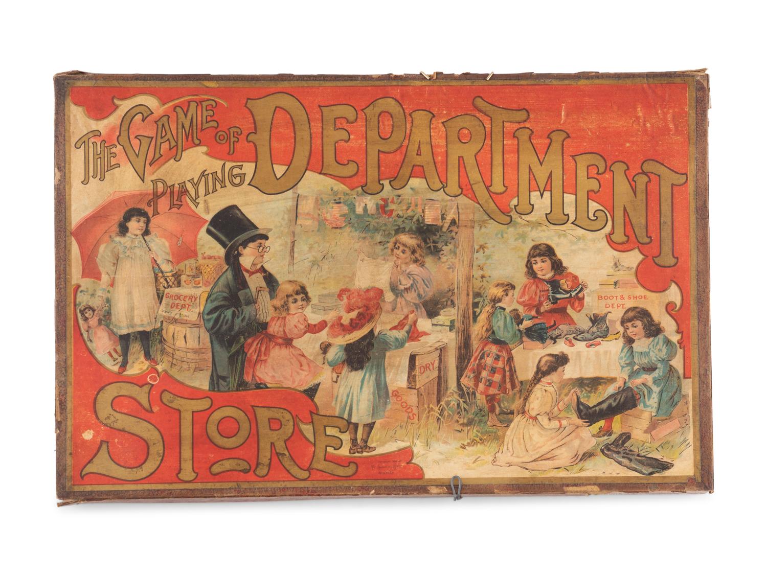 Three McLoughlin Bros. Cased Games Comprising Tollgate , Fish Pond , The Game of Playing Department Store