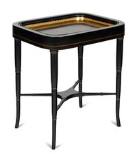 A Regency Papier-Mâché Tray Inset on a Later Stand as a Table