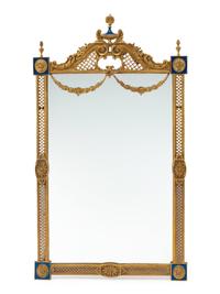 A French Neoclassical Style Gilt Bronze and Enameled Mirror