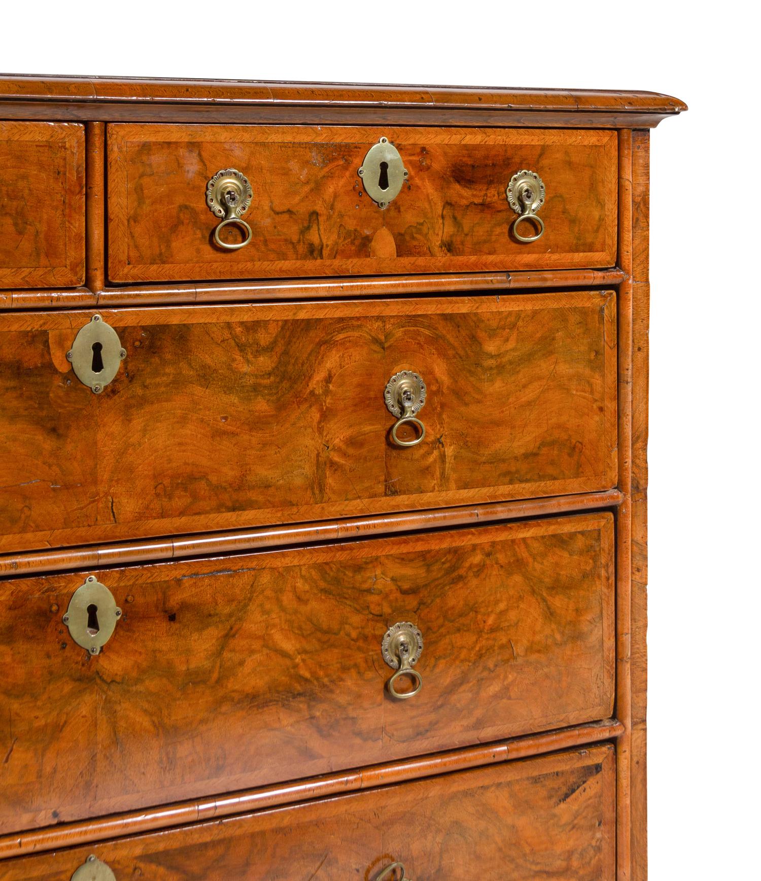 A George I Figured Walnut Veneered Chest of Drawers
