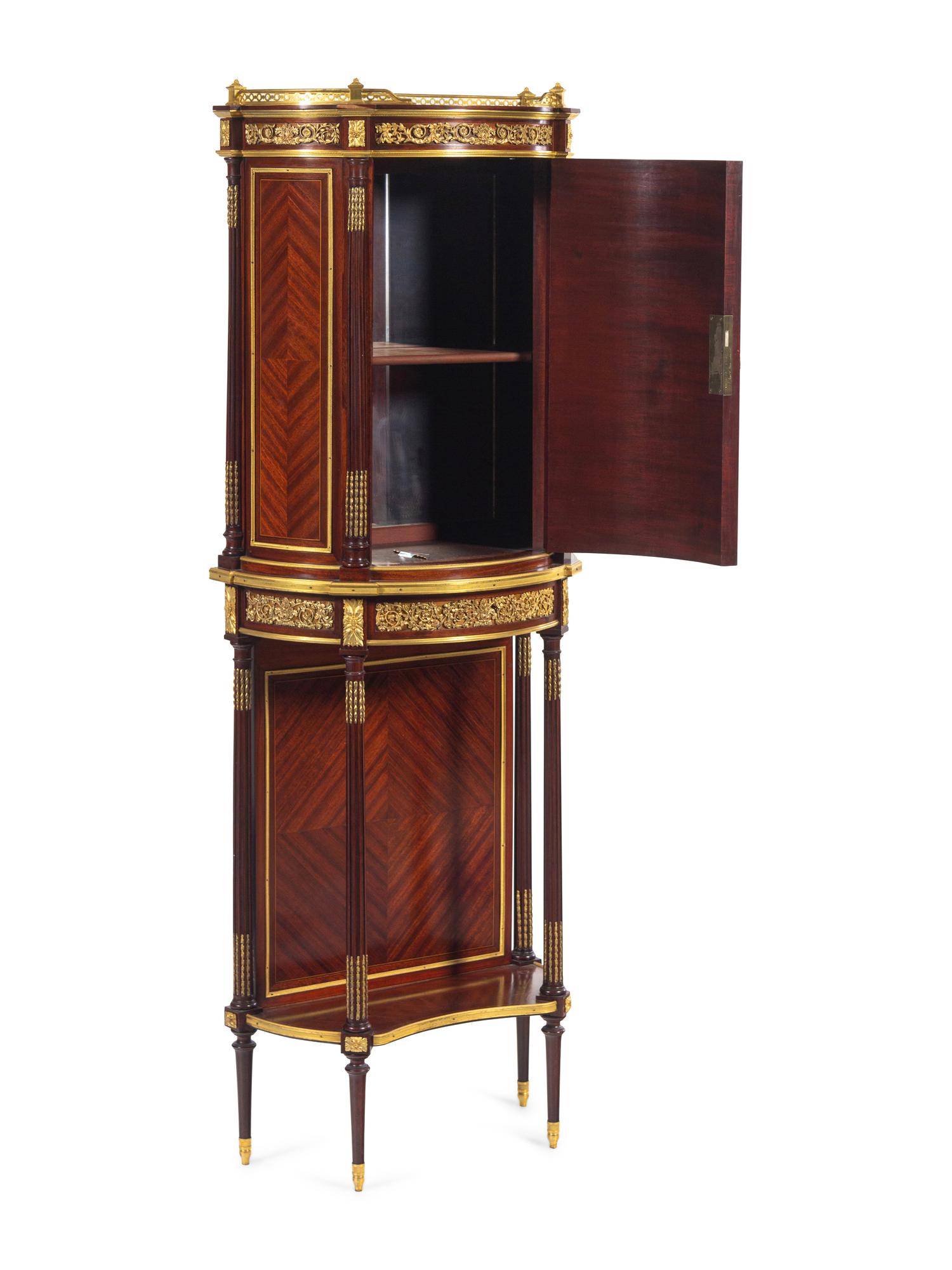 A Louis XVI Style Gilt Bronze Mounted Vernis Martin Cabinet on Stand