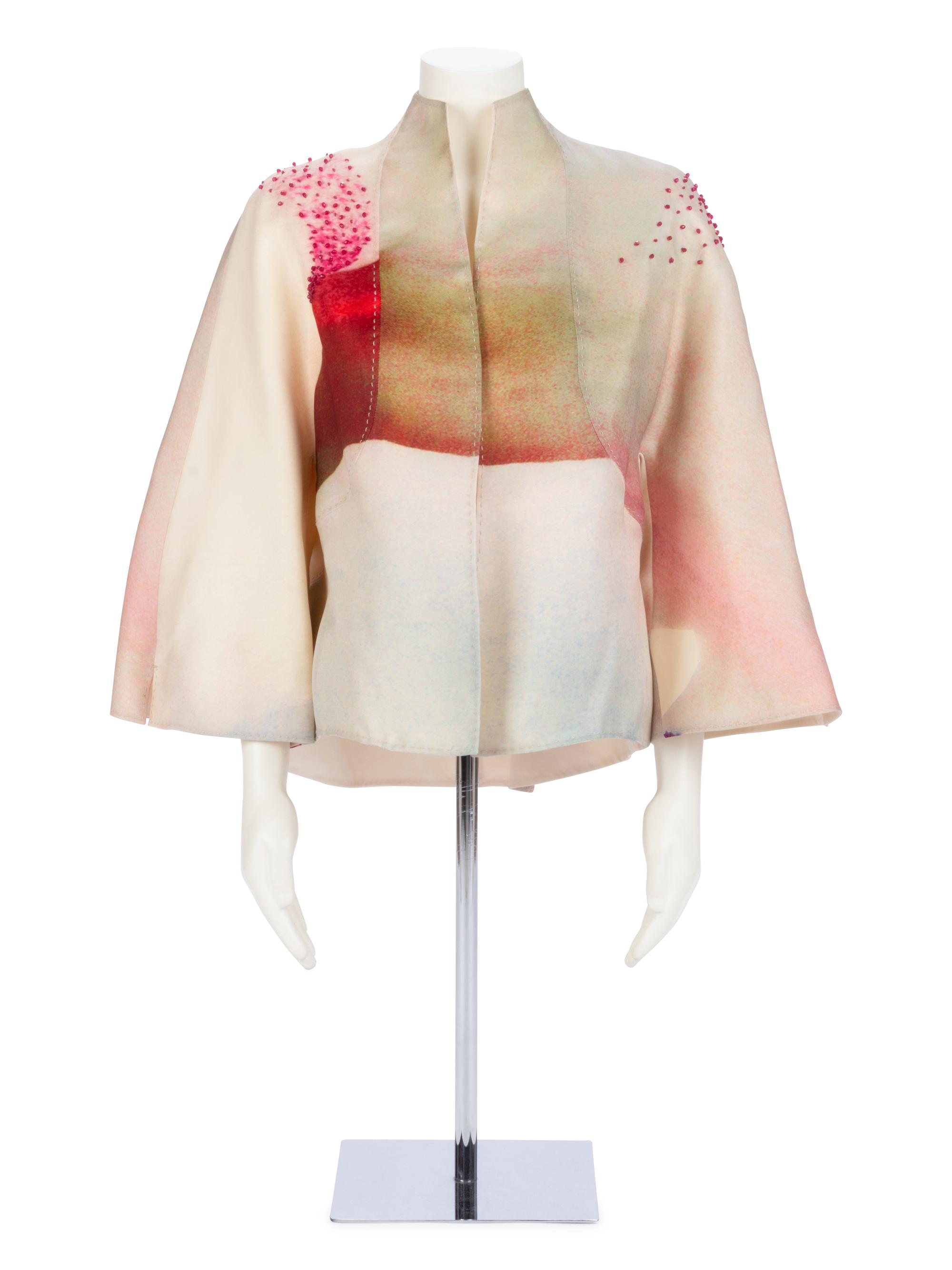 Chado Ralph Rucci Printed White Silk Jacket, 1990-2000s
