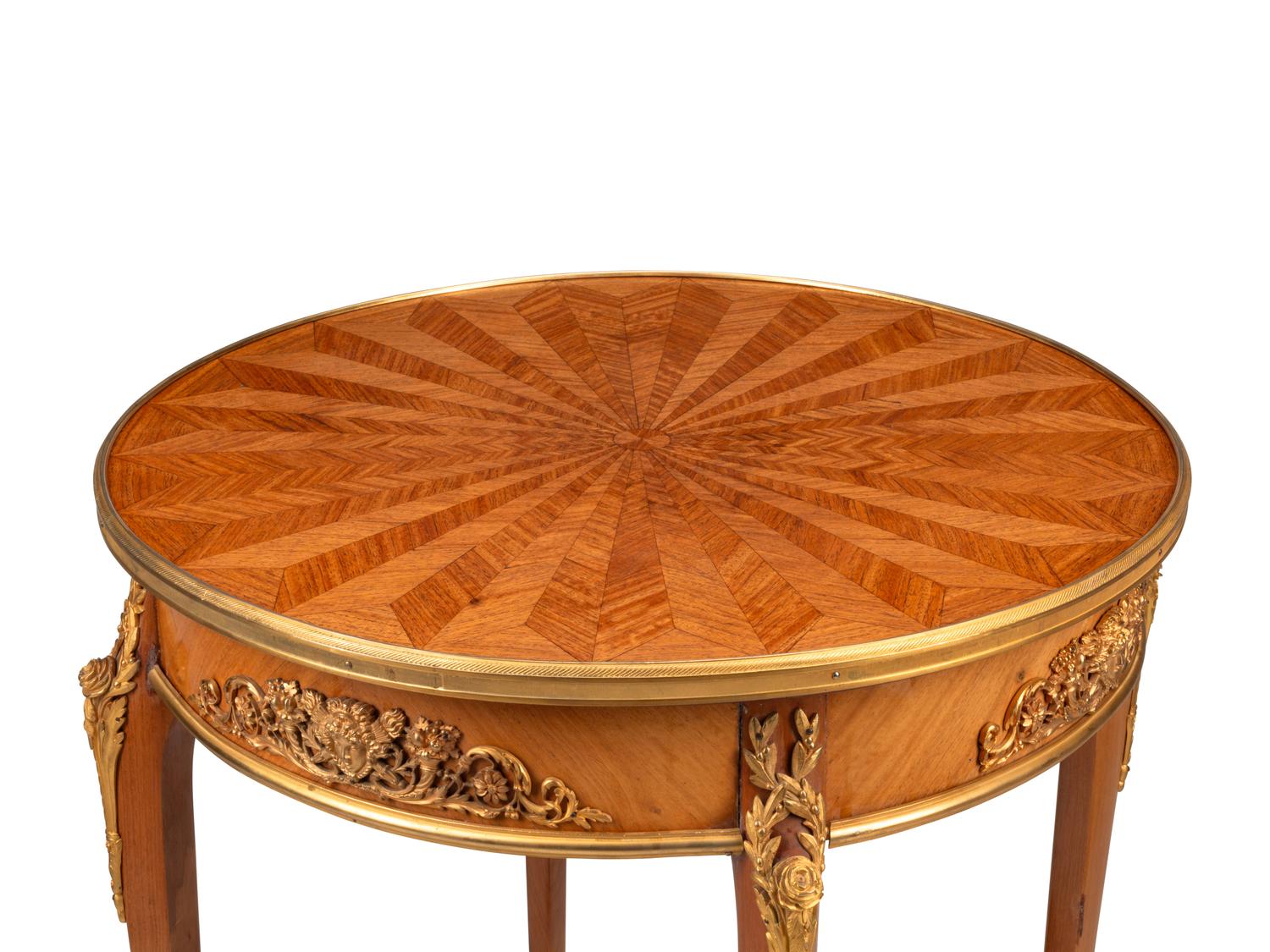 A Louis XV/XVI Transitional Style Gilt Bronze Mounted Parquetry Side Table