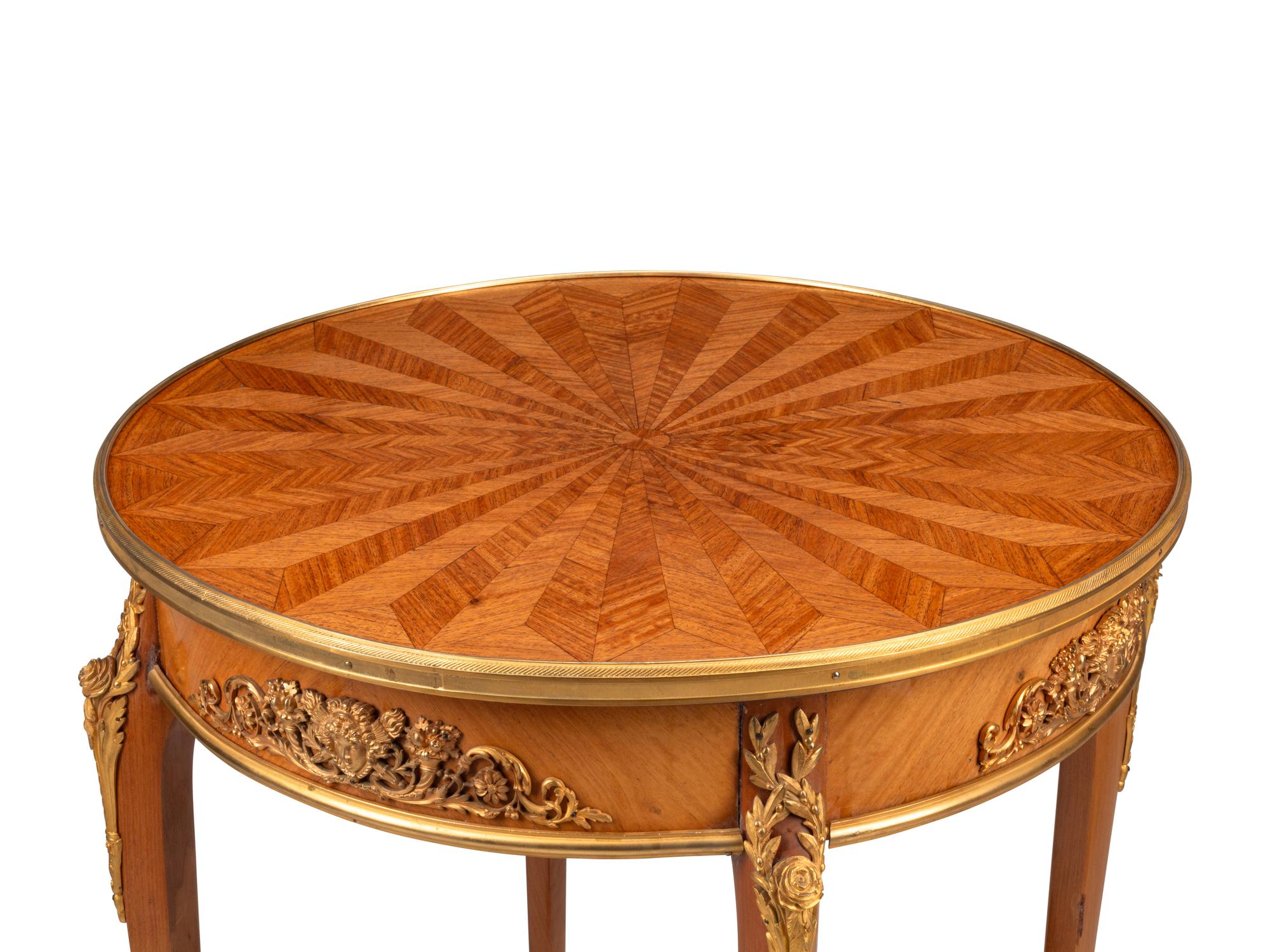 A Louis XV/XVI Transitional Style Gilt Bronze Mounted Parquetry Side Table