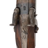 Lot of 2 Belgian Percussion SxS Shotguns Including: Gold Inlaid Franz Baader Shotgun