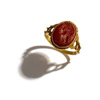 A Roman Red Jasper Ring Stone with a Portrait Head of a Roman Emperor — Set in a Victorian gold ring