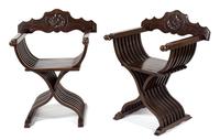 A Pair of Italian Walnut Savonarola Chairs
