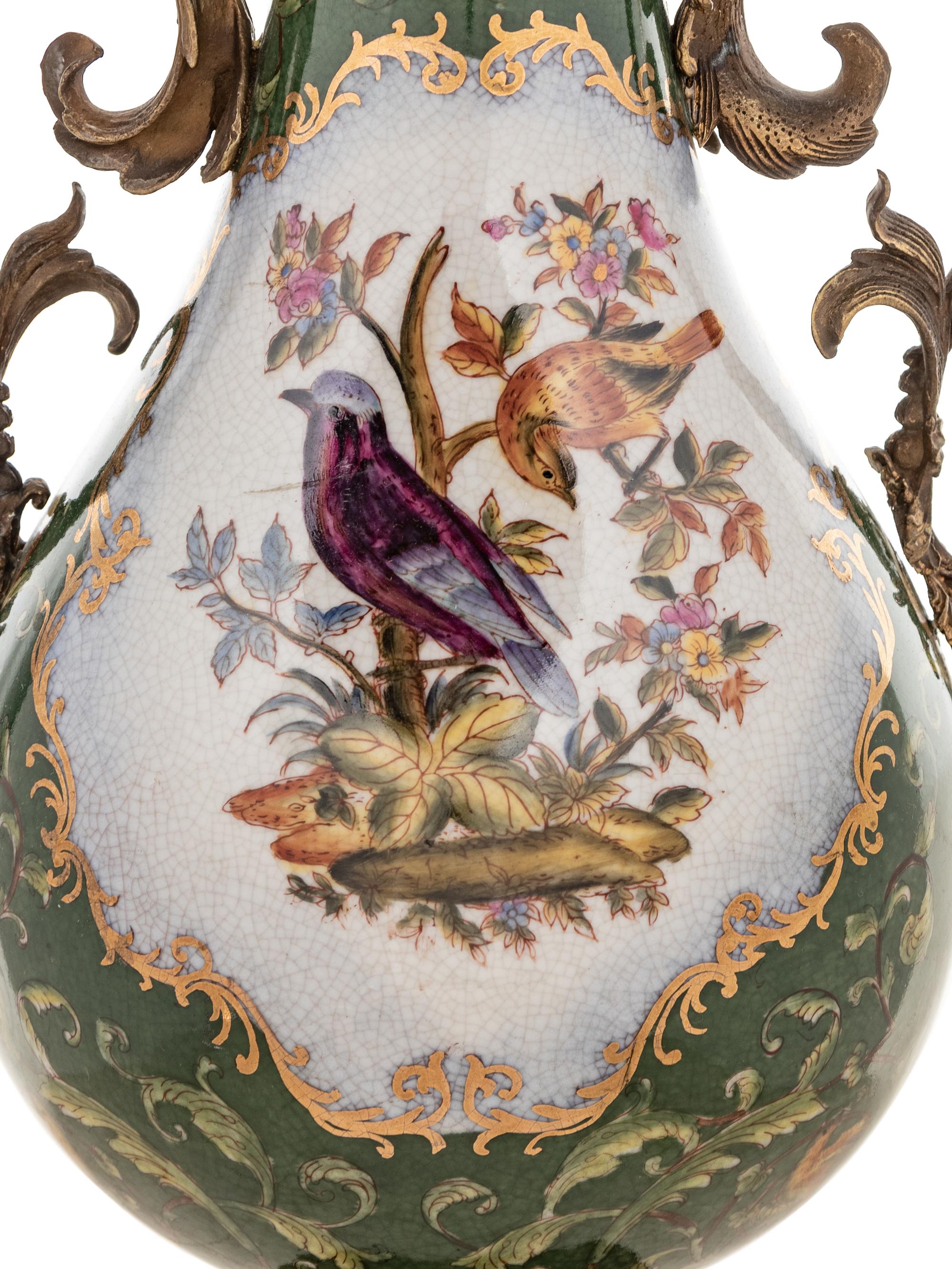 A Continental Gilt Metal Mounted Transfer-Decorated Porcelain Vase