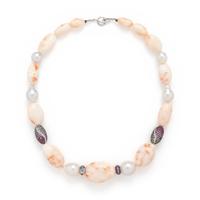 Coral, Cultured Pearl, and Multigem Beaded Necklace