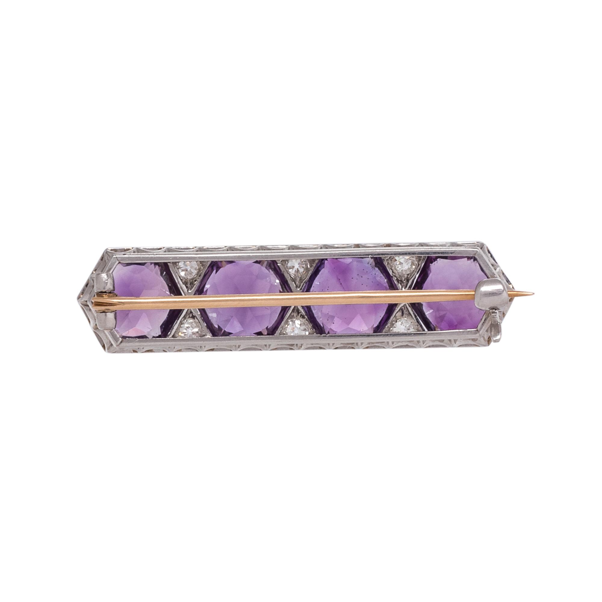 ANTIQUE, AMETHYST AND DIAMOND BROOCH