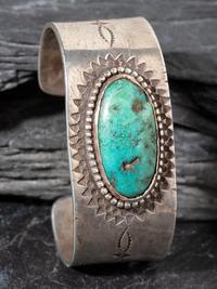 Navajo Ingot and Turquoise Cuff Bracelet