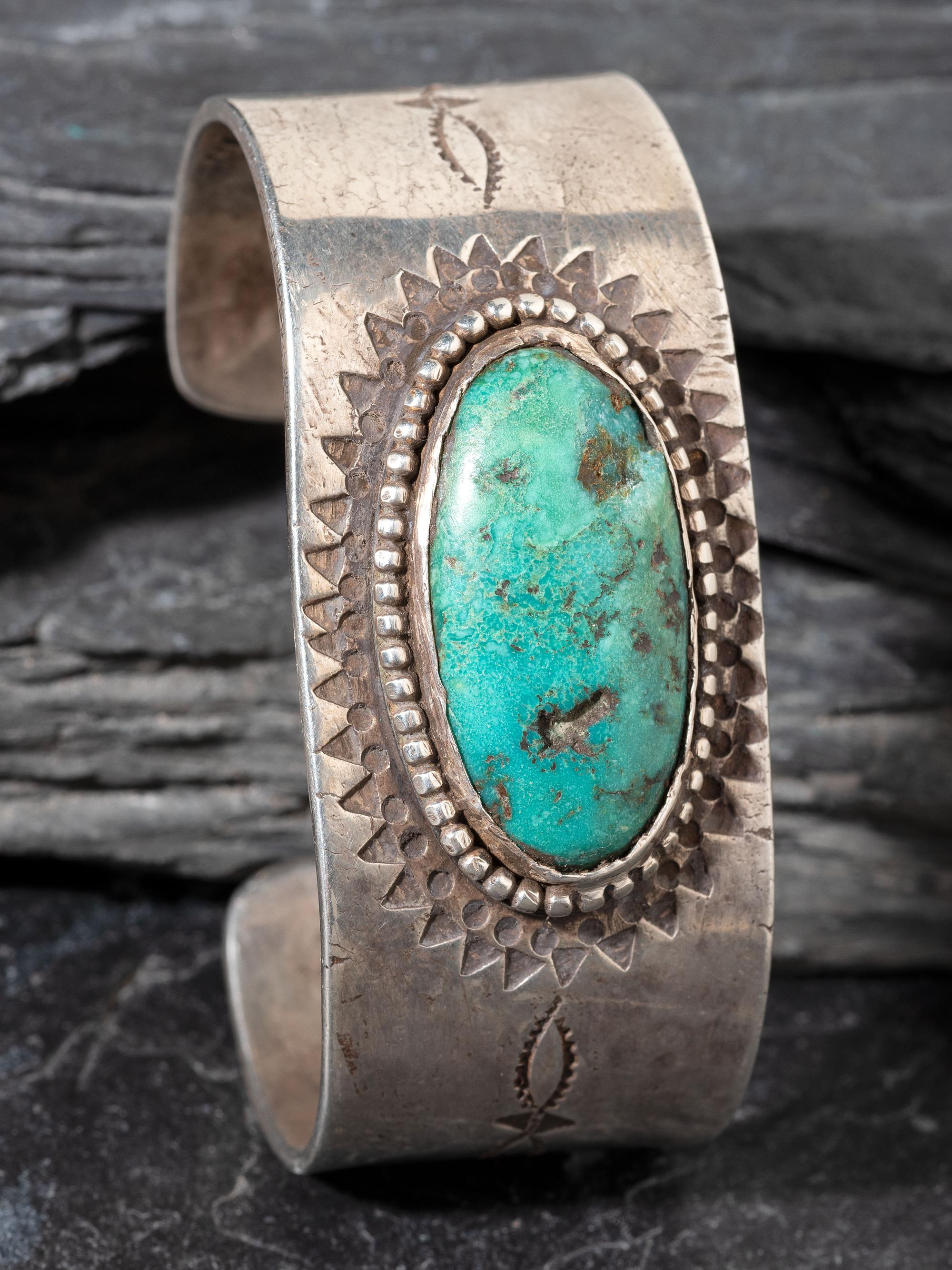Navajo Ingot and Turquoise Cuff Bracelet
