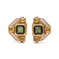 TOURMALINE, YELLOW SAPPHIRE, AND DIAMOND EARRINGS