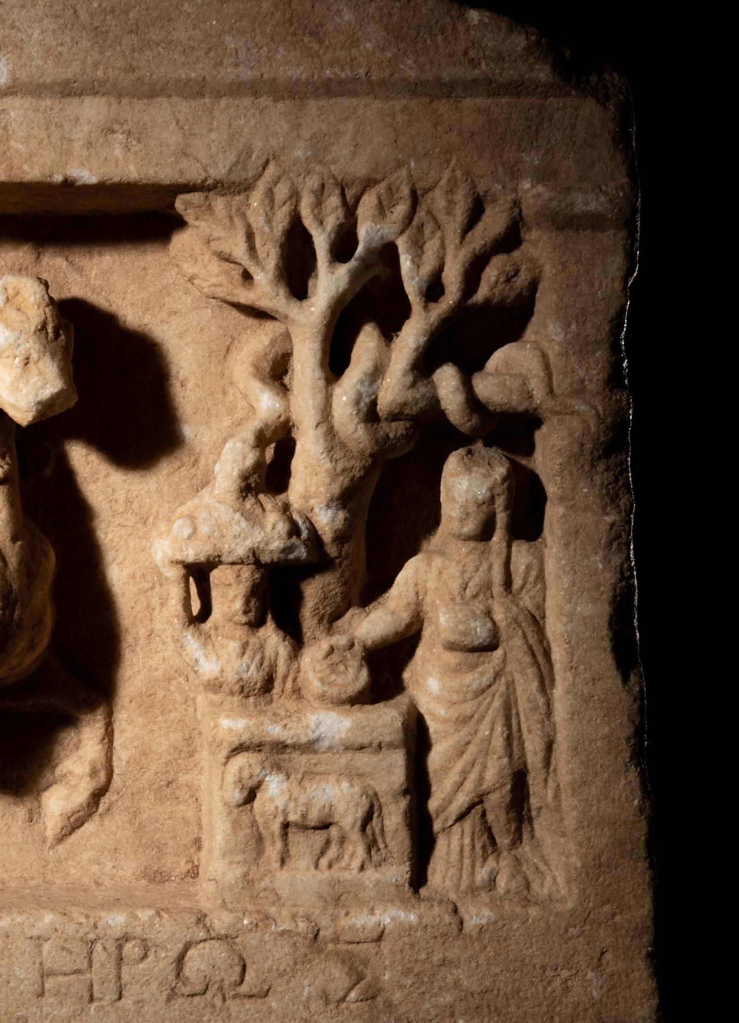 A Greek Marble Relief with a Rider and an Altar Group