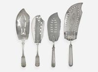 A group of four coin silver fish knives / slices, various makers, early 19th century