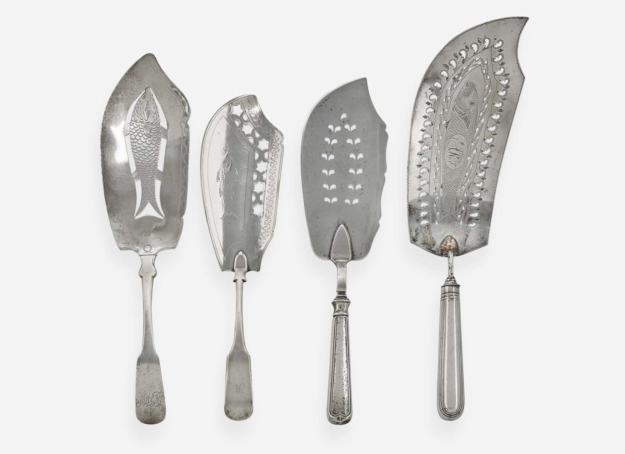 A group of four coin silver fish knives / slices, various makers, early 19th century