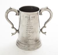 An English Silver-Plate Two Handled Presentation Cup, James Dixon and Sons, Cornish Place, Sheffield, of tapering cylindrical form with