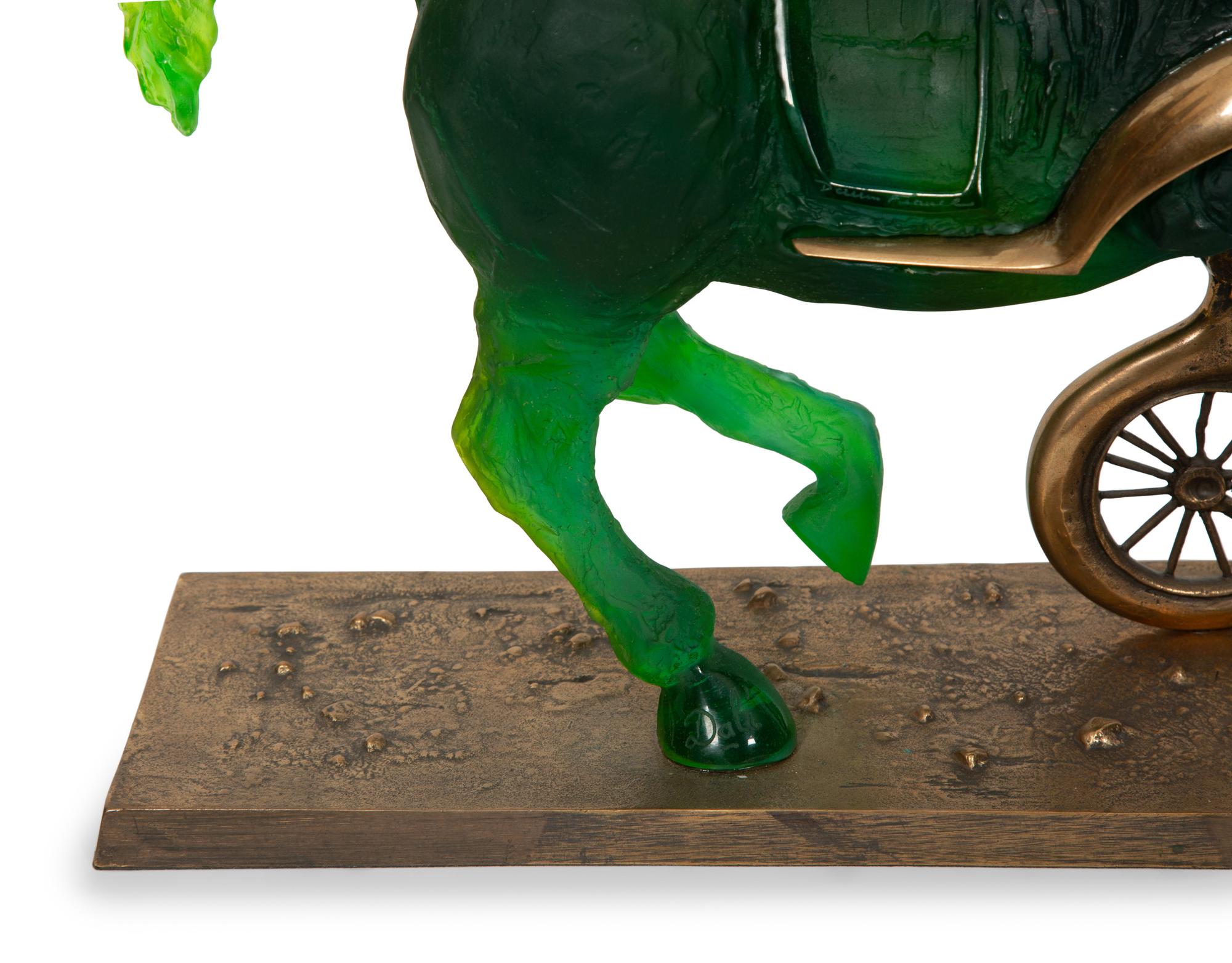 A Daum Pâte de Verre and Bronze Sculpture, Debris d'une automobile donnant naissance a un cheval aveugle mordant un telephone