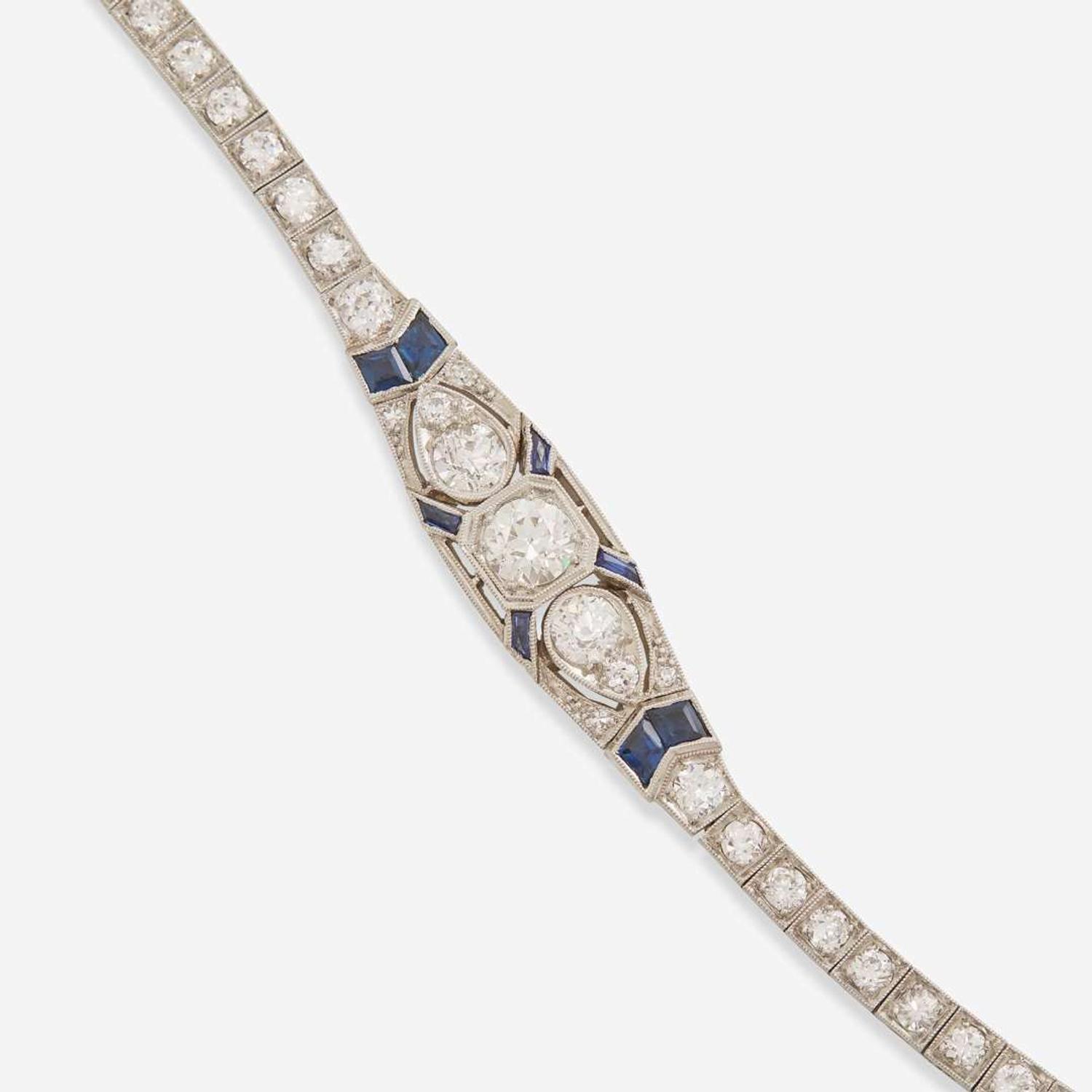 A Platinum, Diamond, and Sapphire Bracelet Art Deco, c.1920