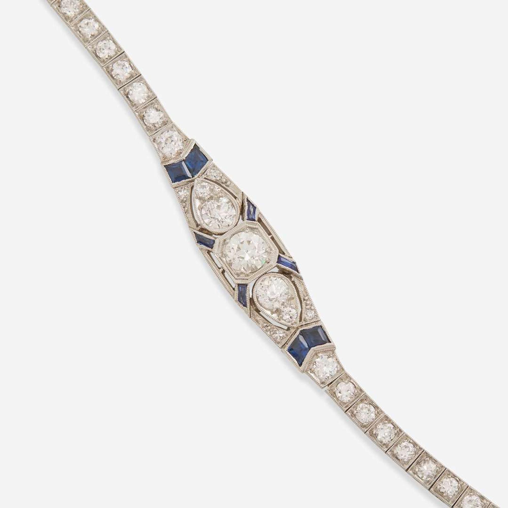 A Platinum, Diamond, and Sapphire Bracelet Art Deco, c.1920