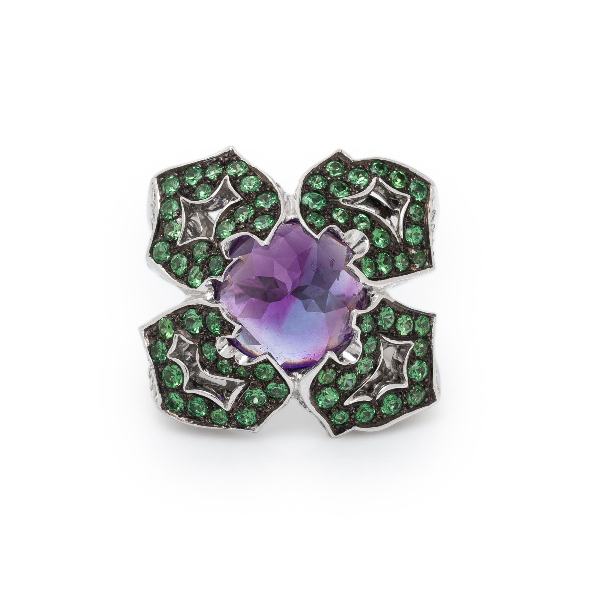 STEPHEN WEBSTER, AMETHYST, TSAVORITE GARNET, DIAMOND, AND WHITE GOLD RING