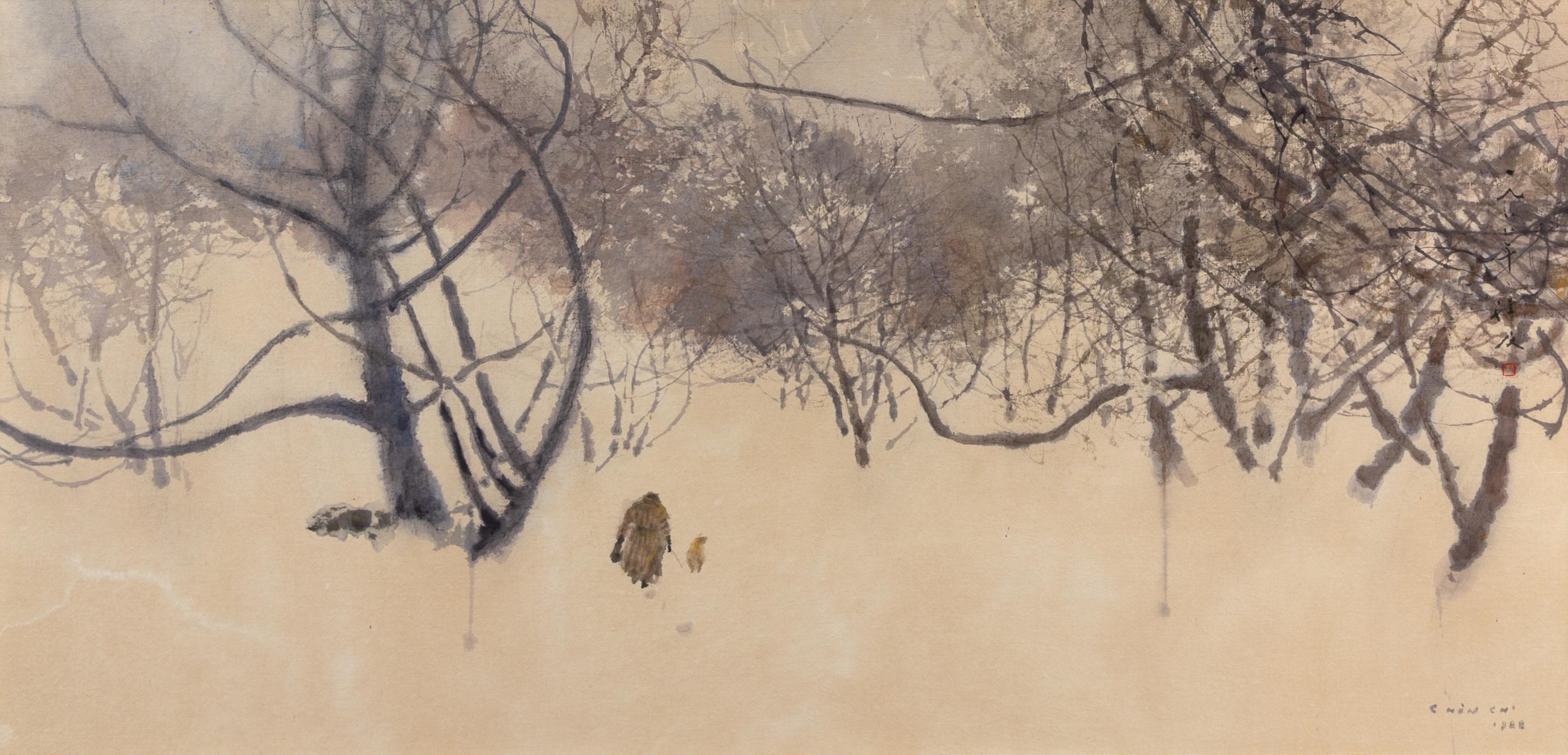 Chen Chi, (American/Chinese, 1912-2005), Walking Dog in Snow, 1988