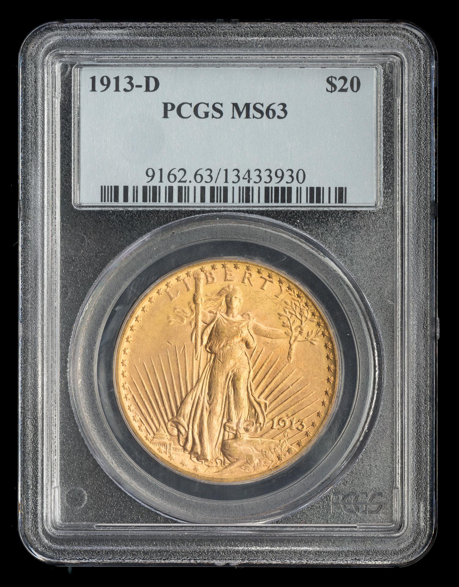 A United States 1913-D St. Gaudens $20 Gold Coin
