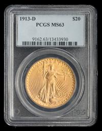A United States 1913-D St. Gaudens $20 Gold Coin
