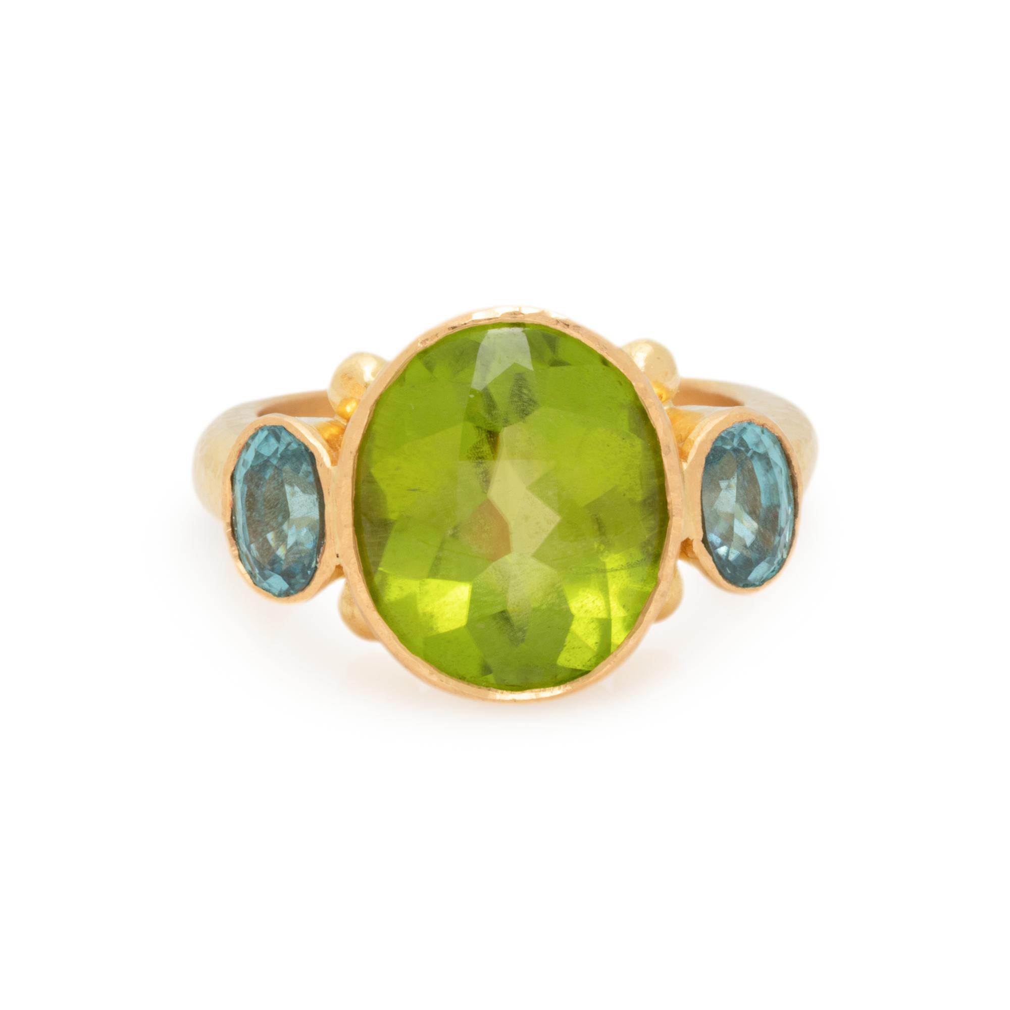 ELIZABETH LOCKE, YELLOW GOLD, PERIDOT AND TOURMALINE RING