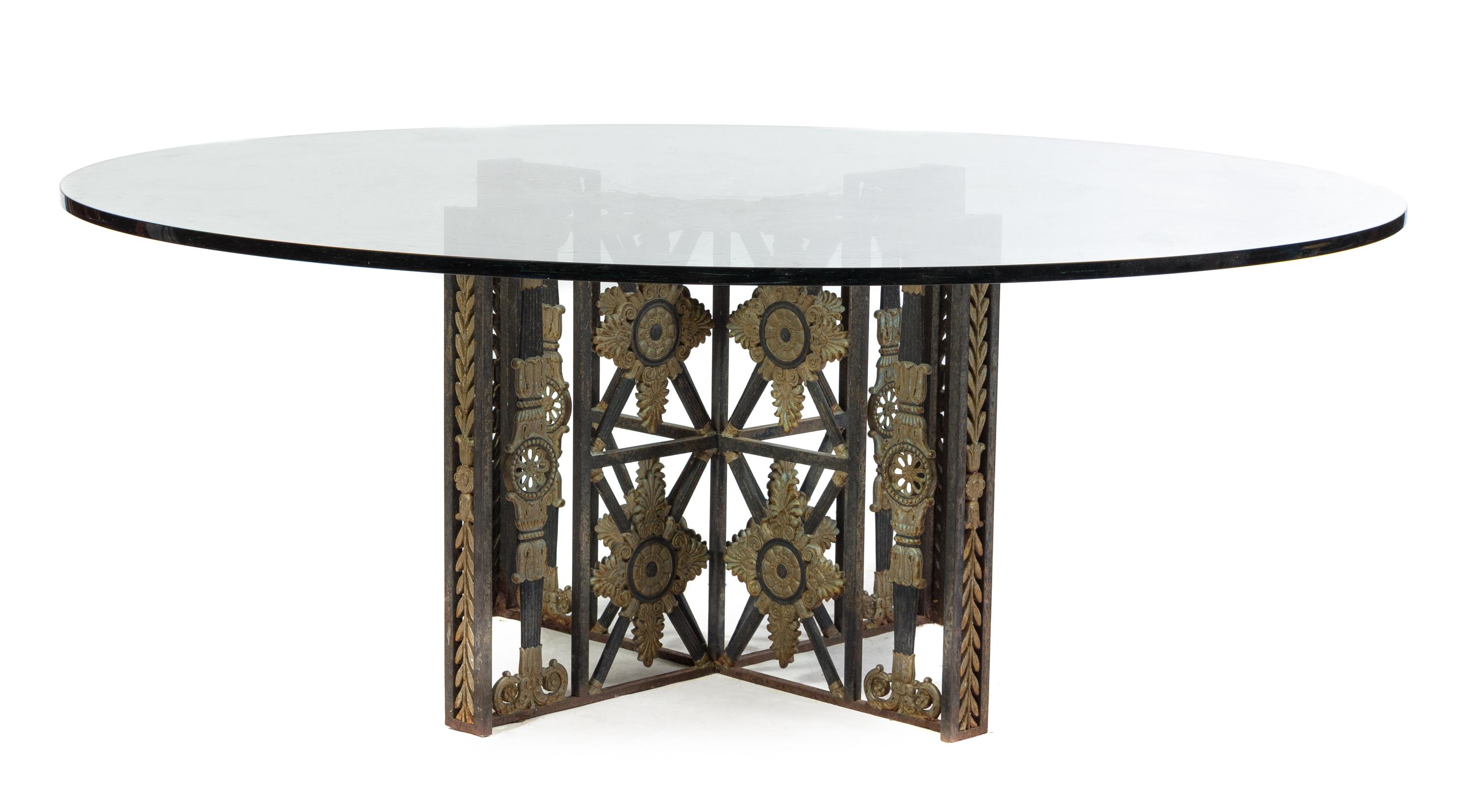 An American Cast Iron Table Base Height 30 x diameter of top 76 1/2 inches.