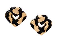 A Pair of 18 Karat Yellow Gold and Blackened Stainless Steel Earclips, Marina B., Circa 1987,