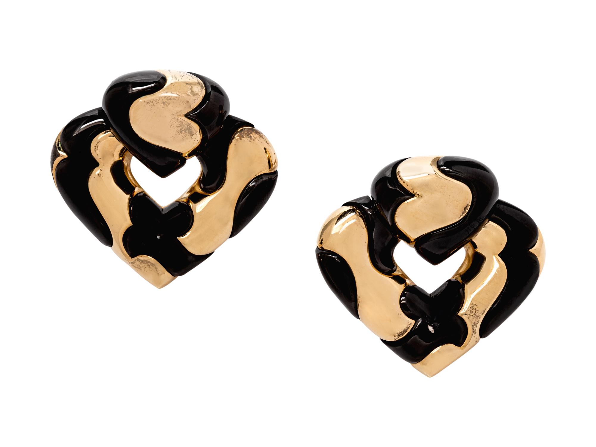A Pair of 18 Karat Yellow Gold and Blackened Stainless Steel Earclips, Marina B., Circa 1987,