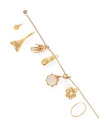 YELLOW GOLD CHARM BRACELET AND CHARMS