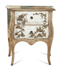 A Reverse Painted and Silver-Leafed Glass Veneered Commode