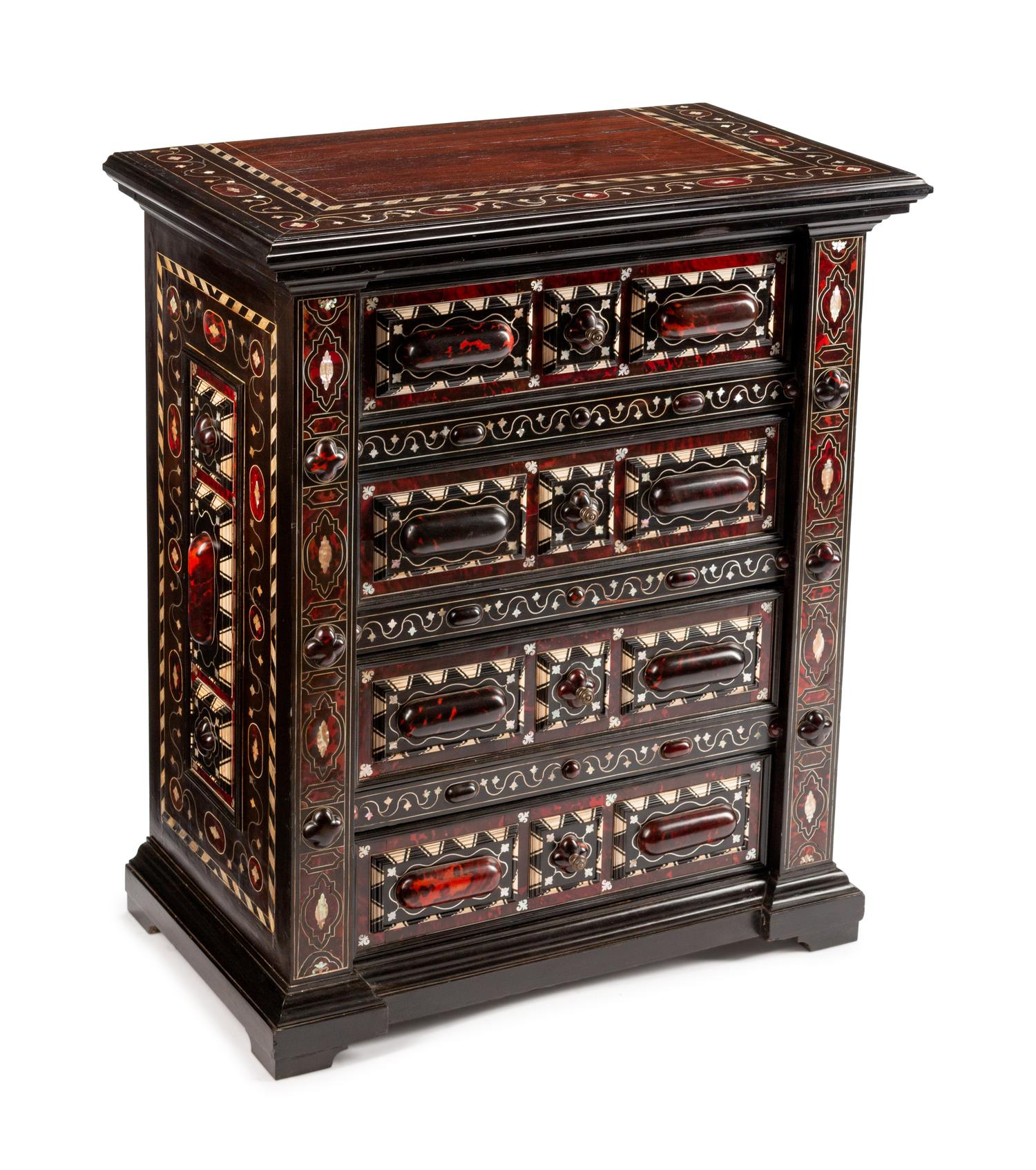 A Portuguese Ebony and Mother-of-Pearl-Inlaid Chest of Drawers — 19TH CENTURY