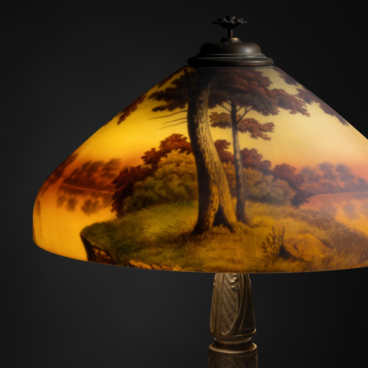Reverse-painted glass lamp, c. 1910