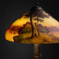 Reverse-painted glass lamp, c. 1910