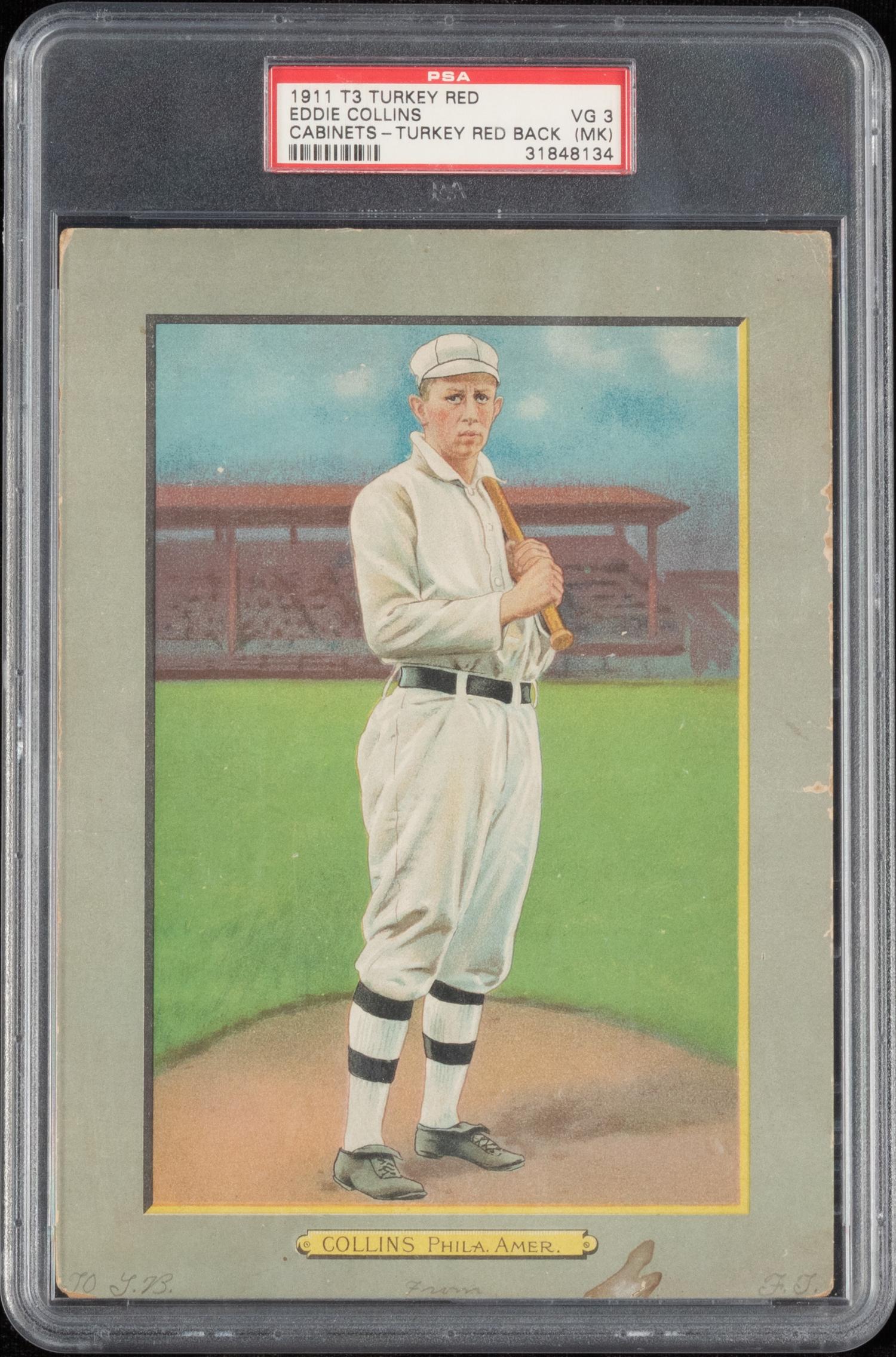 A 1911 T3 Turkey Red Cabinets Eddie Collins Baseball Card (PSA 3MK VG) Turkey Red Back