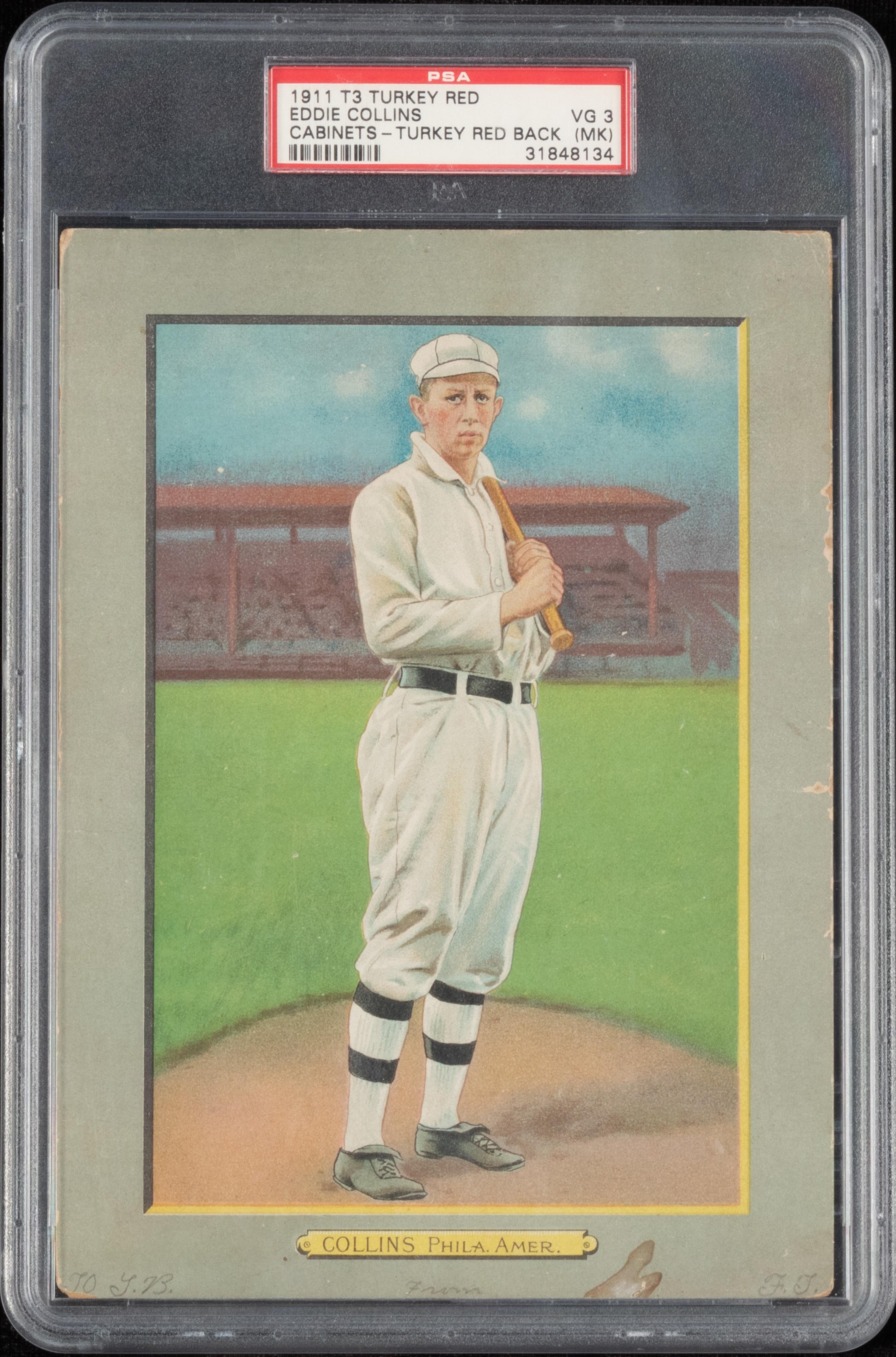 A 1911 T3 Turkey Red Cabinets Eddie Collins Baseball Card (PSA 3MK VG) Turkey Red Back