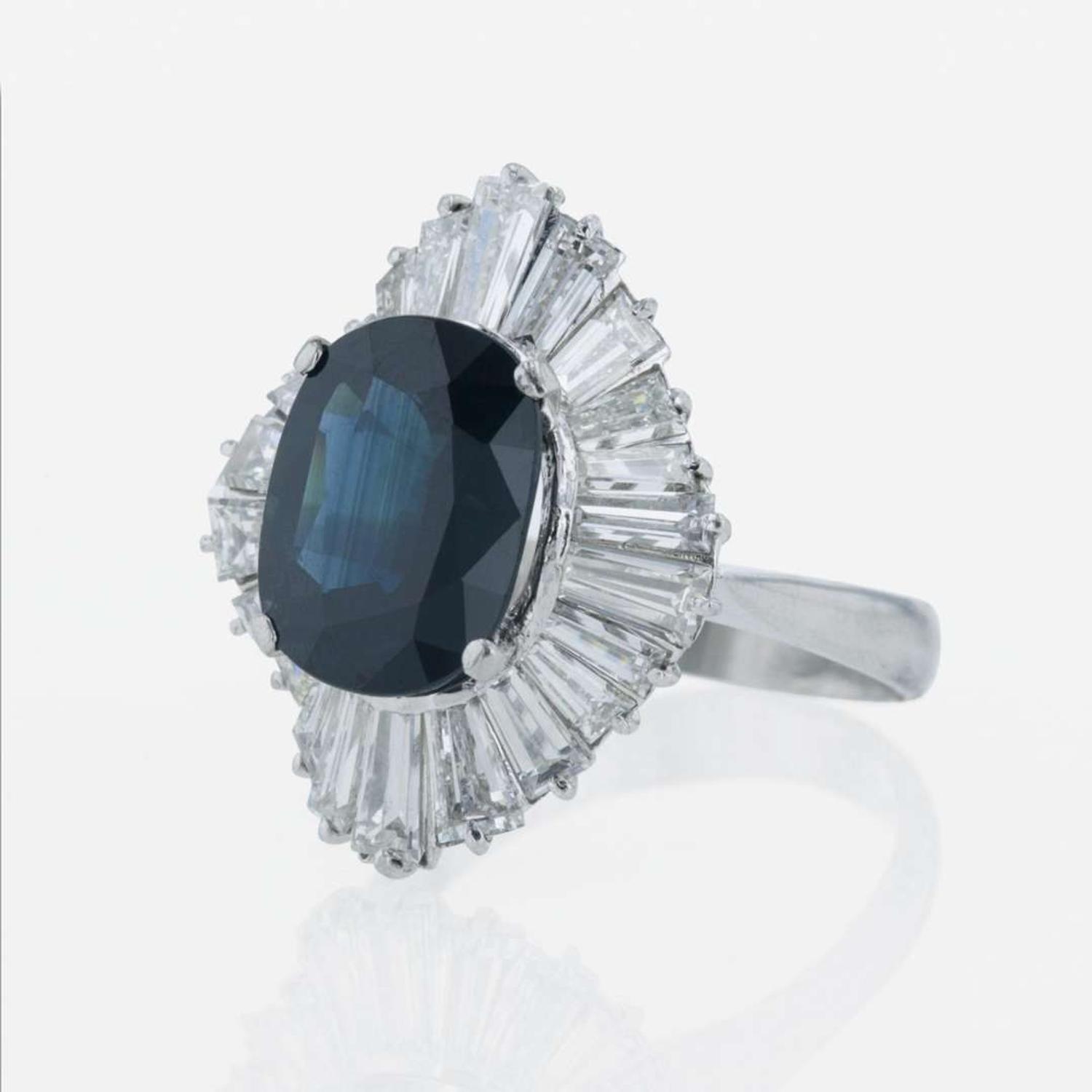Platinum, sapphire, and diamond ring