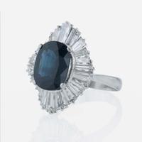 Platinum, sapphire, and diamond ring