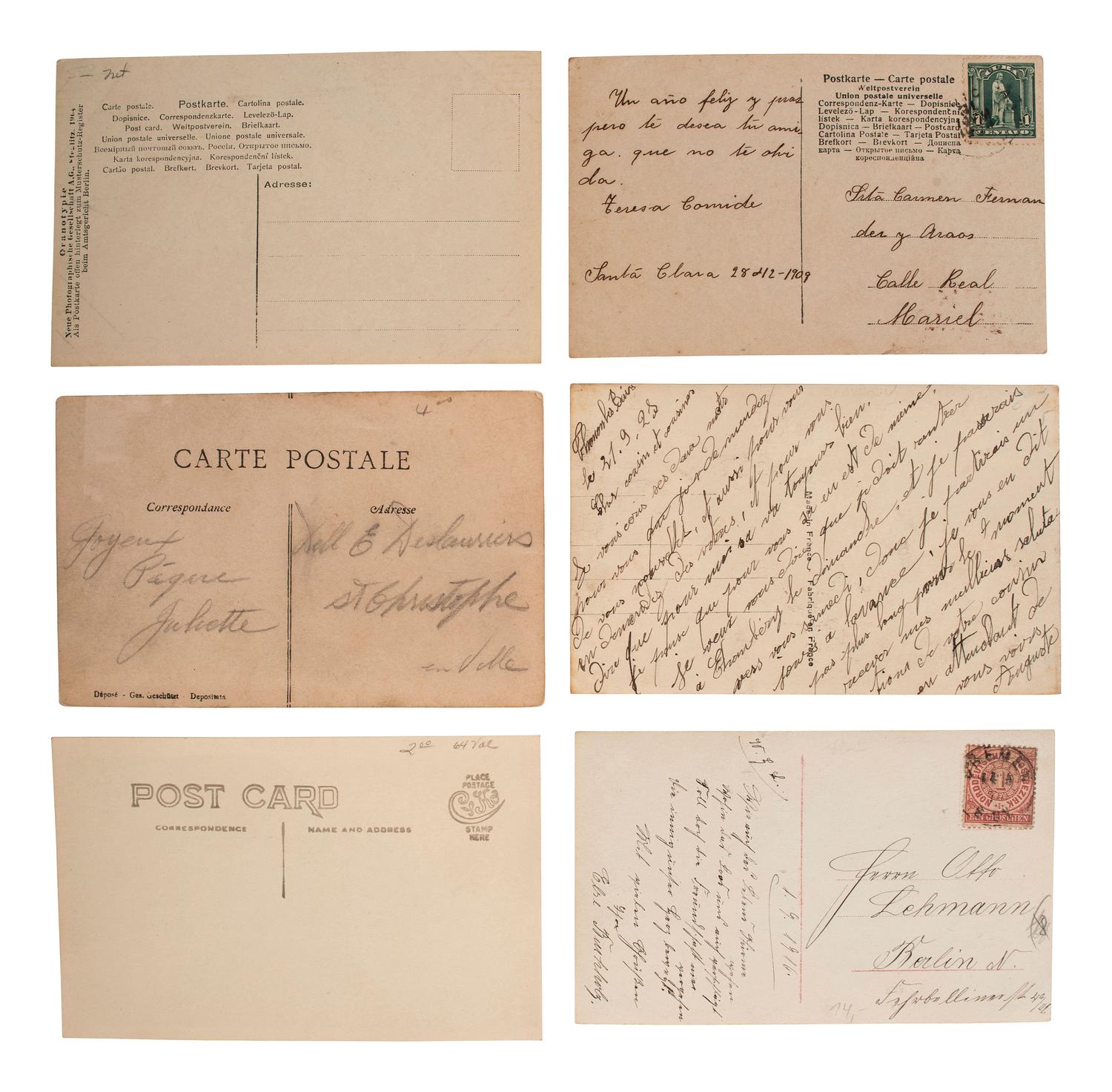 [EARLY PHOTOGRAPHY]. A group of 59 real photo postcards, featuring artfully posed images of women, famous subjects, and genre scenes celebrating romance and the holiday season.
